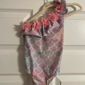 Mermaid Scales Swimsuit with Pink Floral Trim